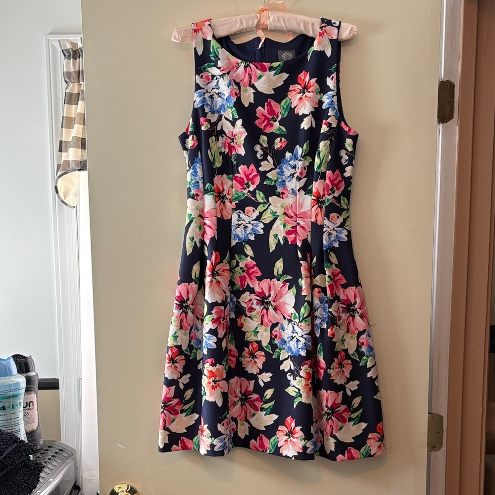 Vince Camuto Navy Floral Dress with Pink and Green Accents